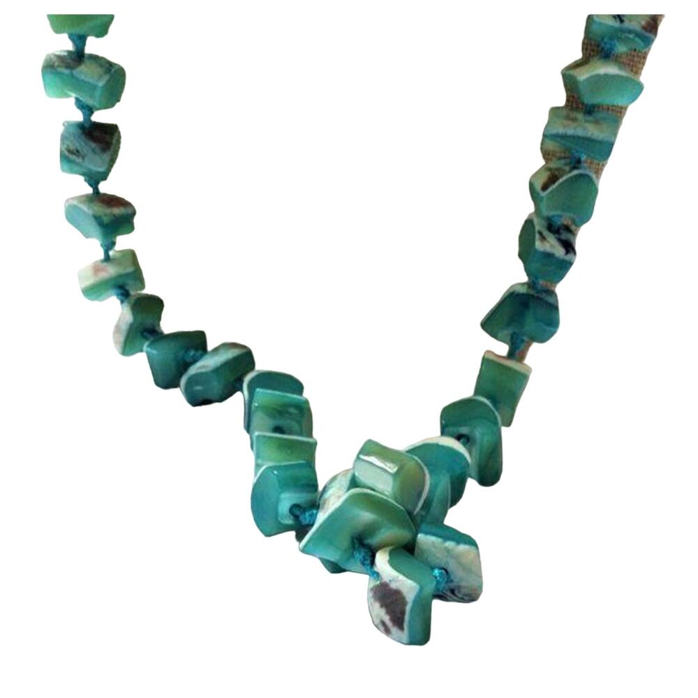 Les Bernard Shell Beaded Necklace Turquoise Blue White Boho Artisan MOP 32" - Picture 8 of 9